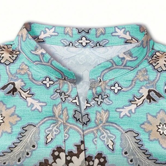 Vintage Western Turquoise Floral Print Top - Picture 4 of 6